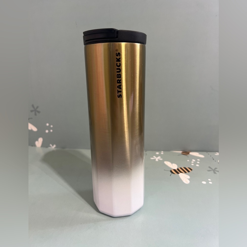 Tall Slender Gold White Ombre Metal Starbucks 16 oz Travel Tumbler Coffee Mug
